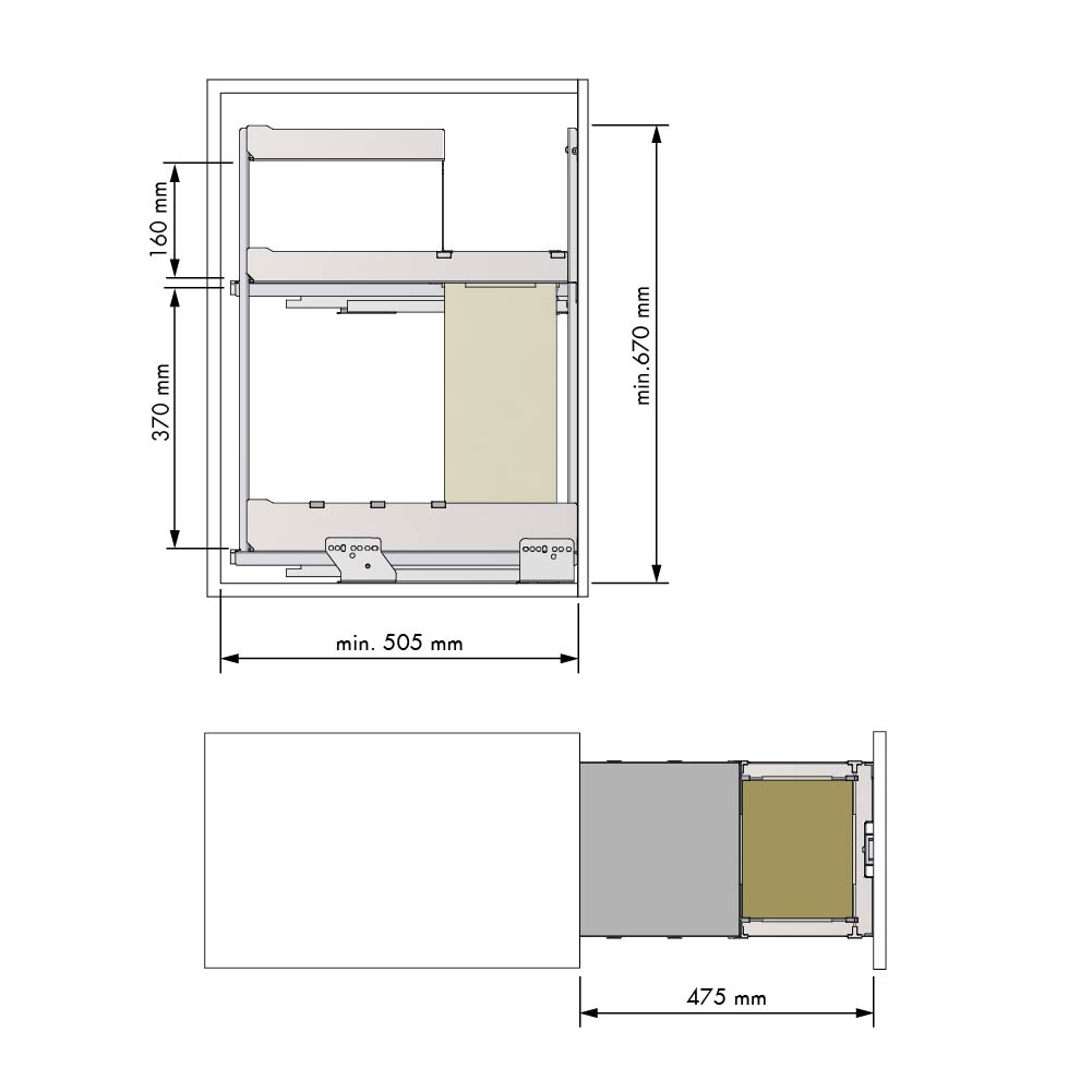 Uittrekframe met broodzak - nova flat - 2 niveaus - 400mm