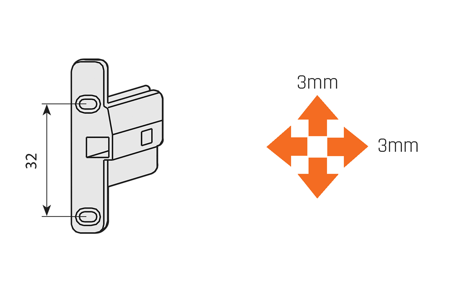 Set frontverbinders voor 54mm hoge lades - supra