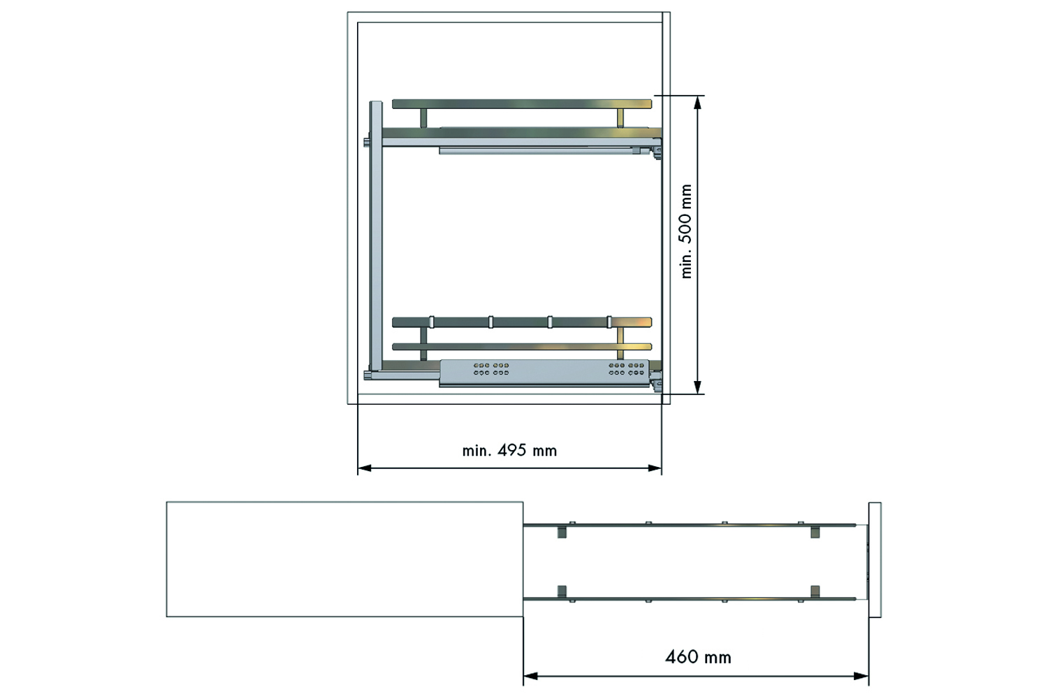 Luxe antraciete uittrekmand - flessenrek - 2 niveaus - 150 mm