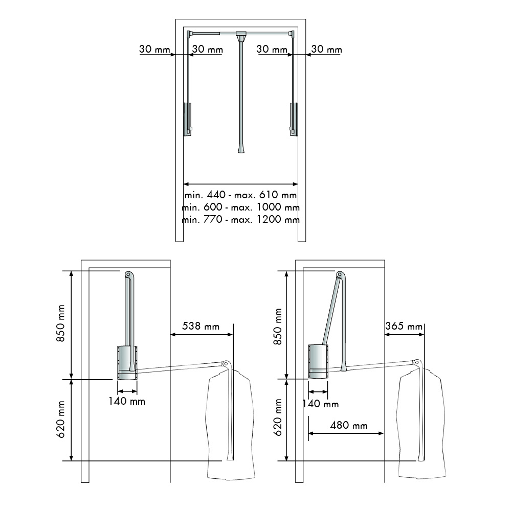 Kledinglift 77-120cm - zilvergrijs