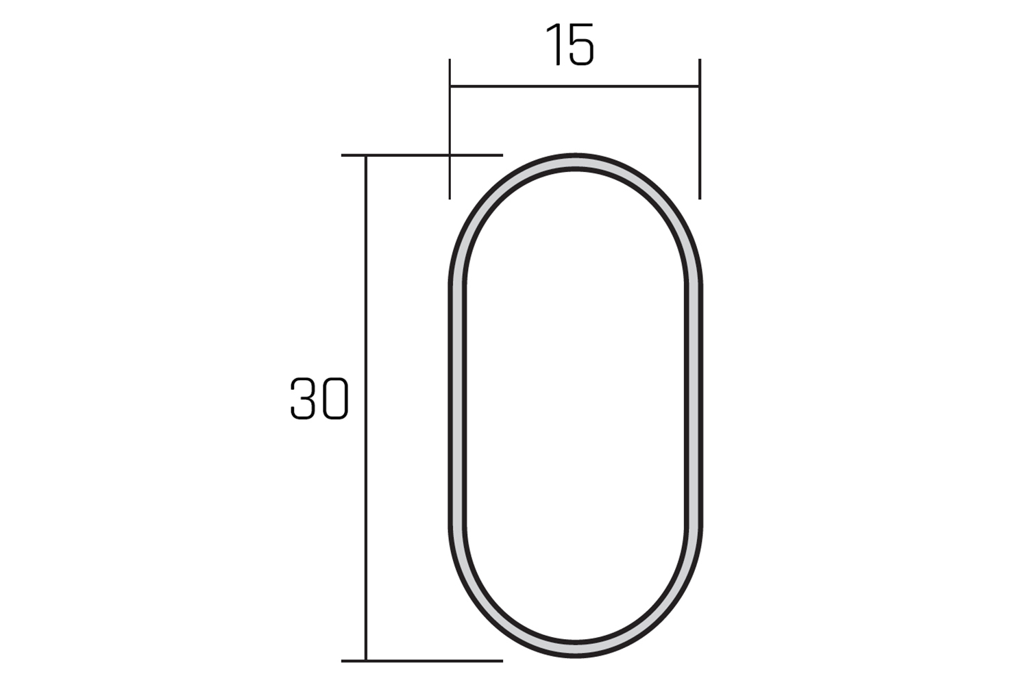 Verchroomde kledingroede - 30x15mm - 3000mm - wanddikte: 1,2