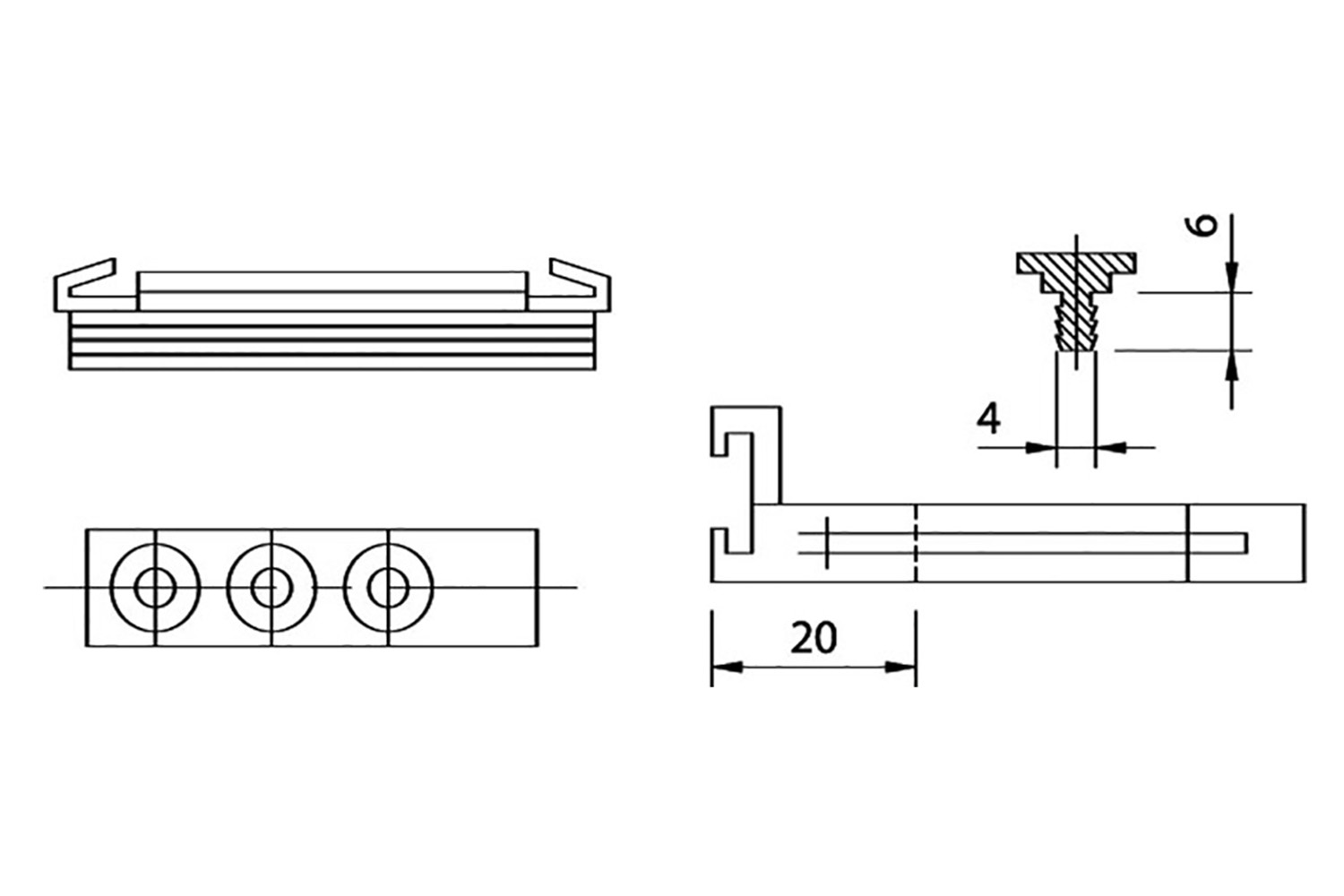 Duo-plintclip voor keukenpoten Ø35mm - opschroefbaar/infreesbaar