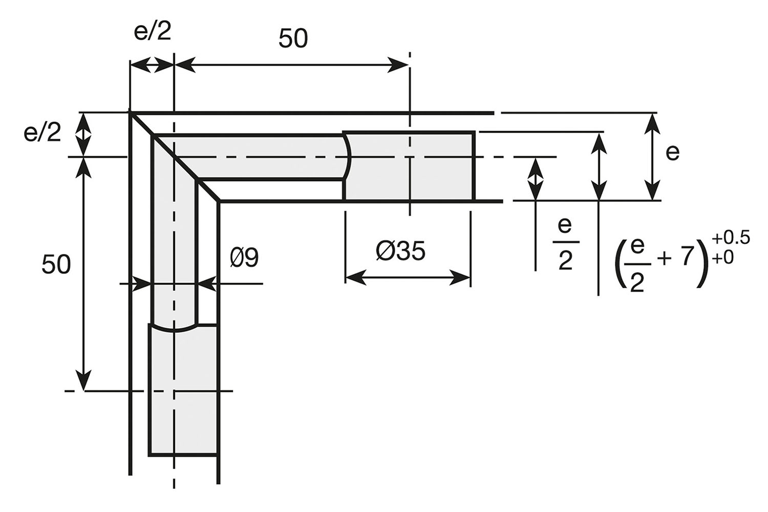 Spiraal excenter Grandes hoek verbindingsbout (90 graden) - 2x50mm