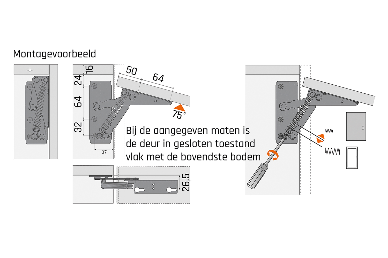 Klepliftbeslag set - 75°