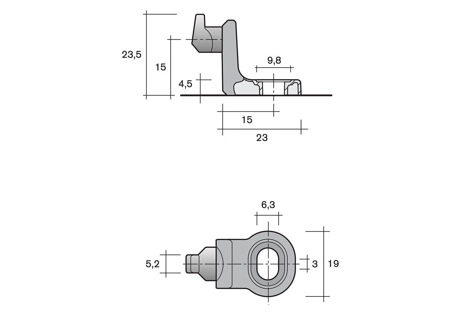 Achterwandverbinder - kort model - voor houtdikte tot 5mm - staal vernikkeld