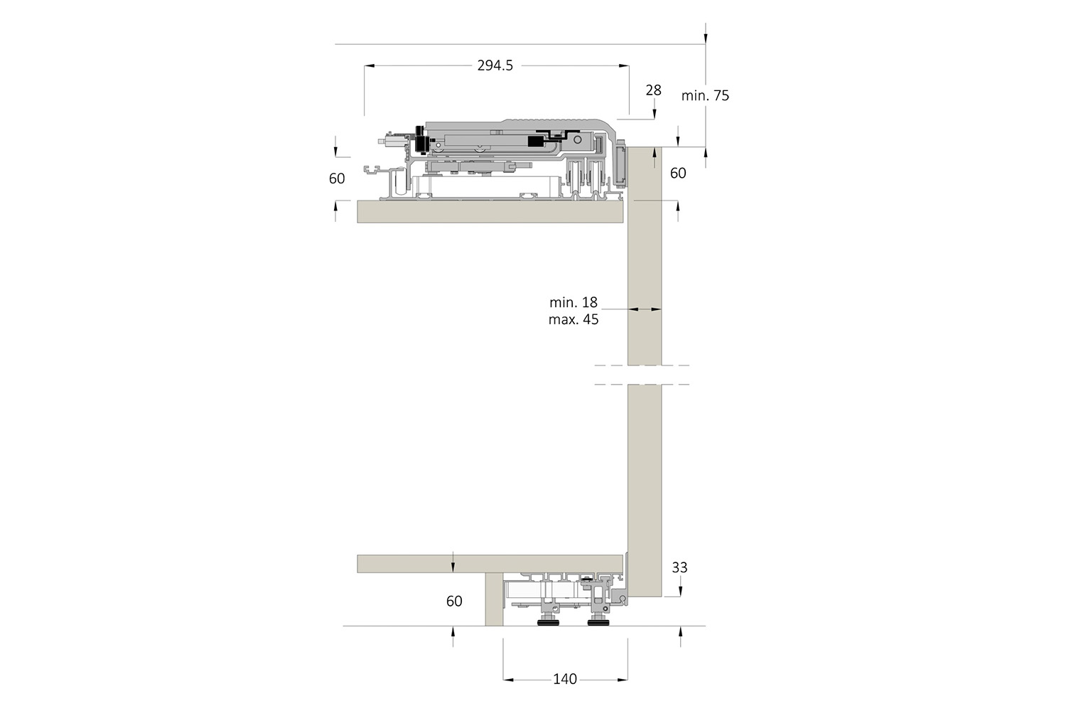 Set boven- en onderrail - systeem online - 2000mm