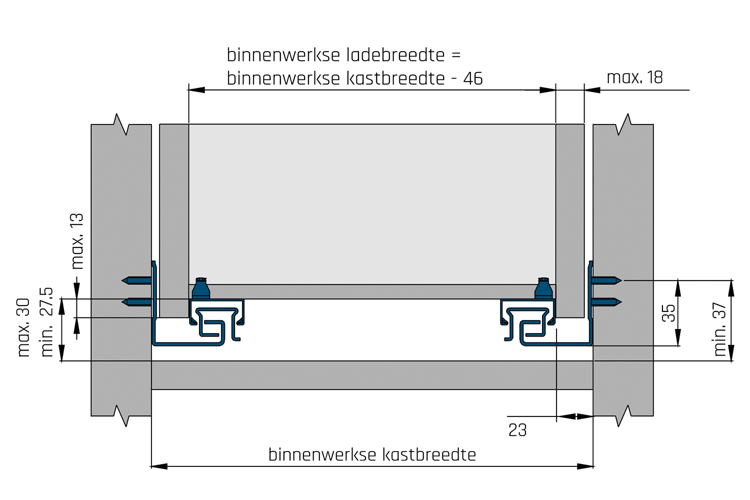 Set eurosoft 3d geleiders (li/re) - 500mm - tot 18mm wanddikte - volledig uittrekbaar - softclosing