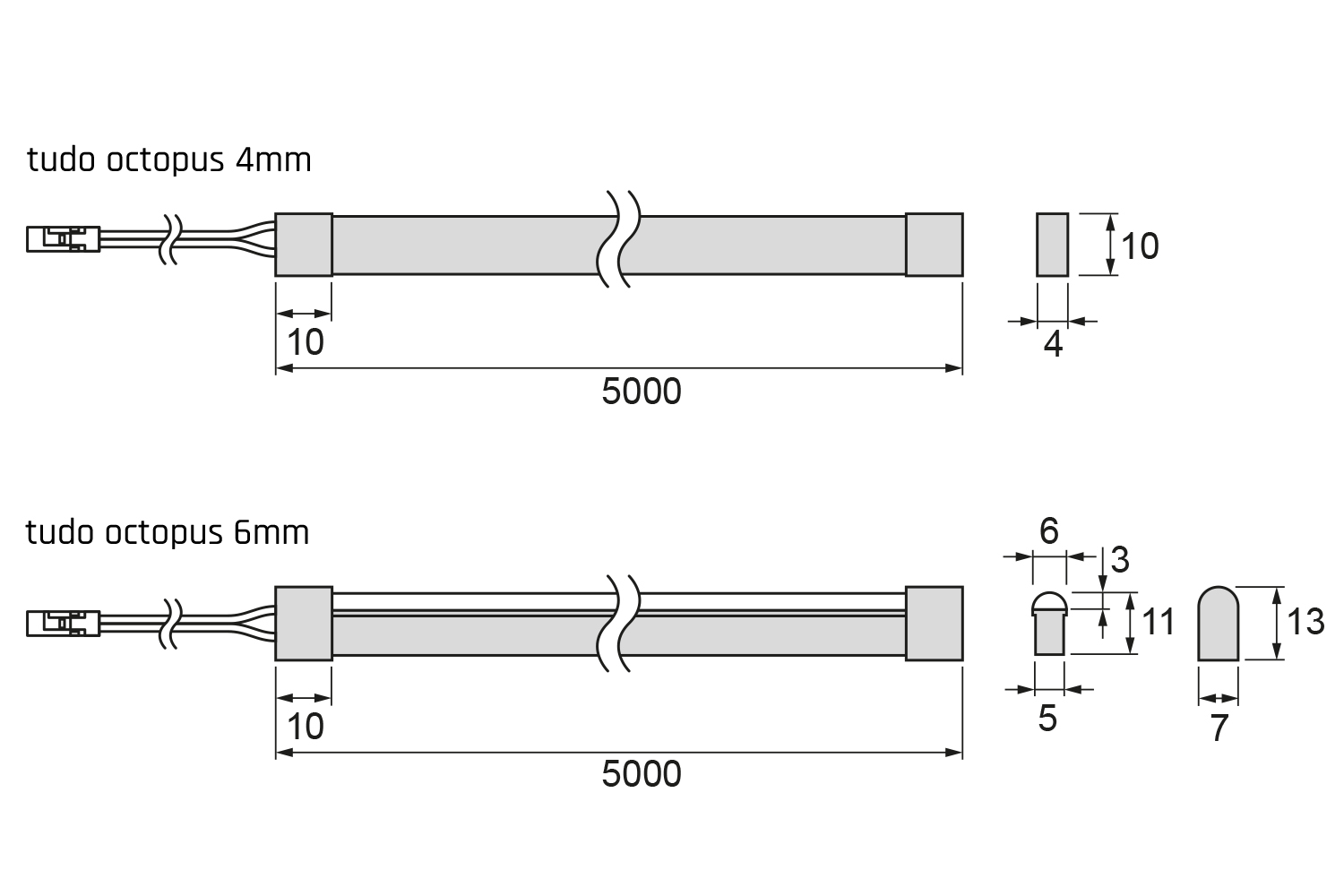 Led band - tudo octopus - 1000mm - 3000k - 8w/m - 4x10mm