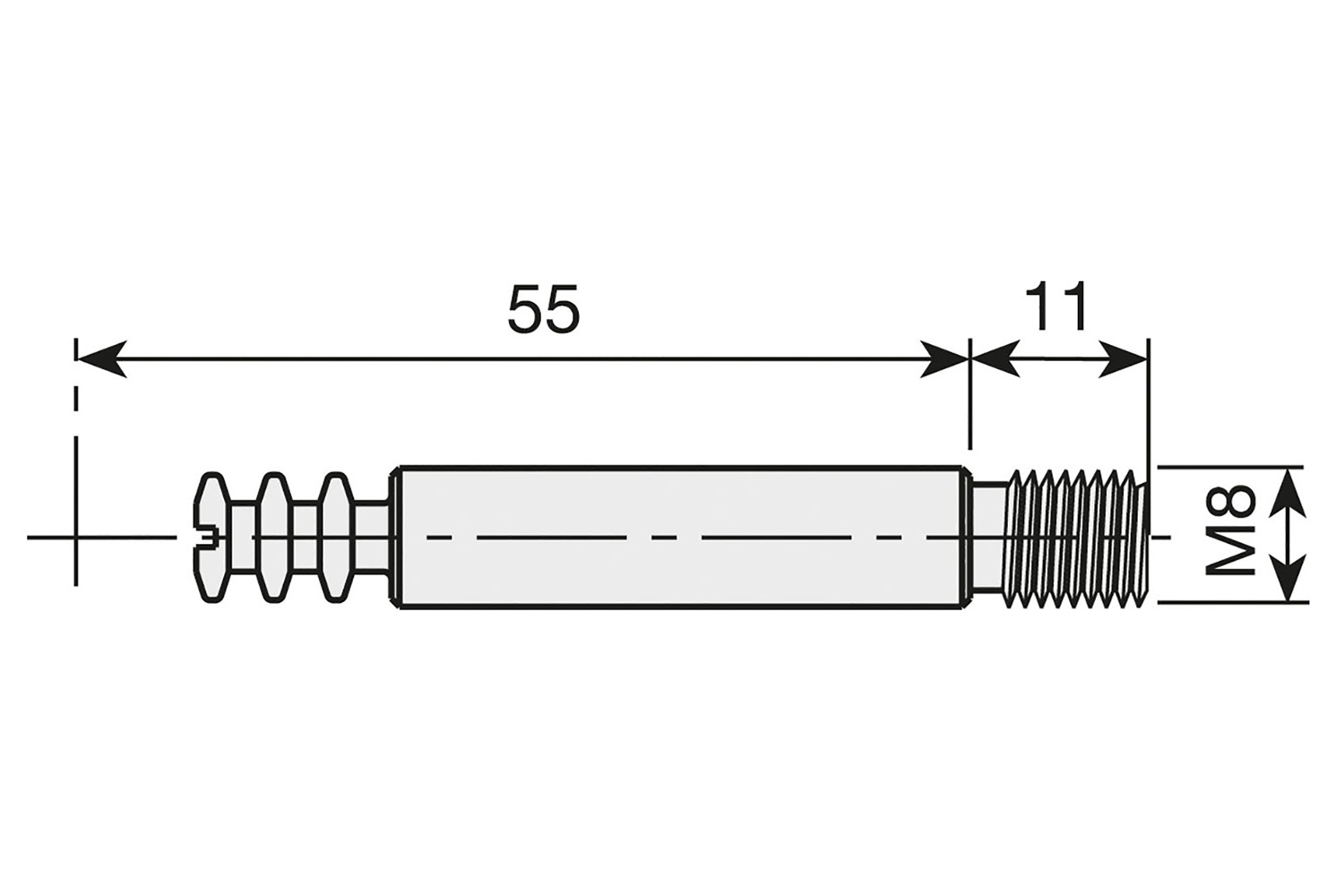 Spiraal excenter Grandes verbindingsbout - 55mm - schroefdraad M8 x 11mm - staal verzinkt